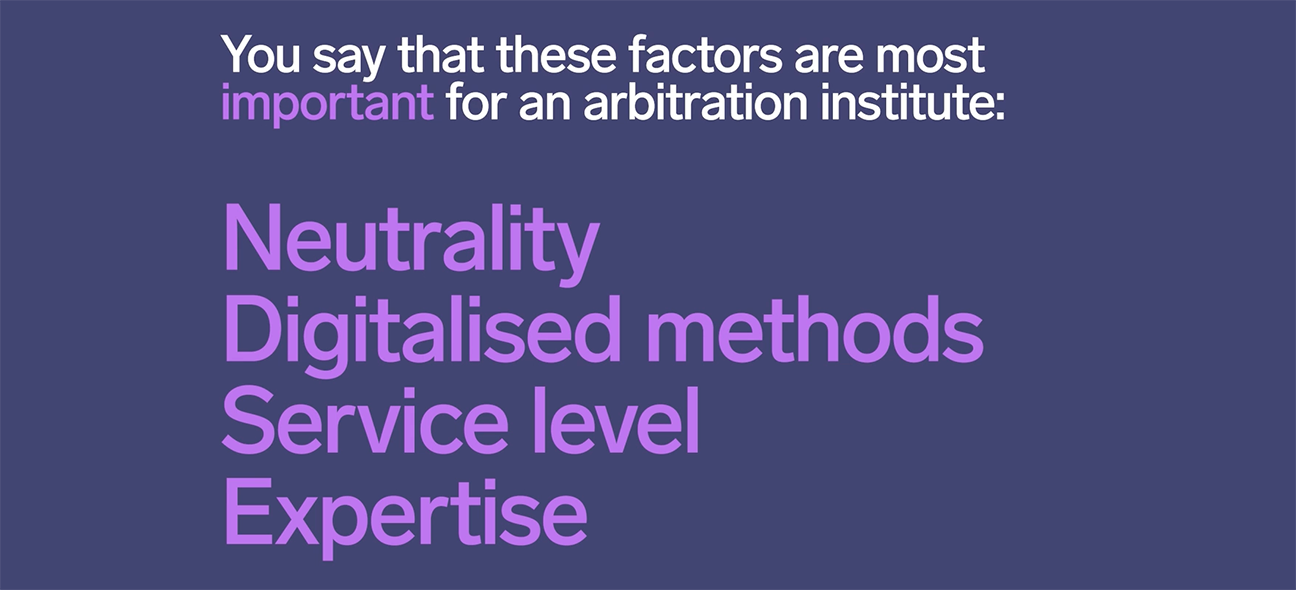SCC survey about important factors for an arbitration institute