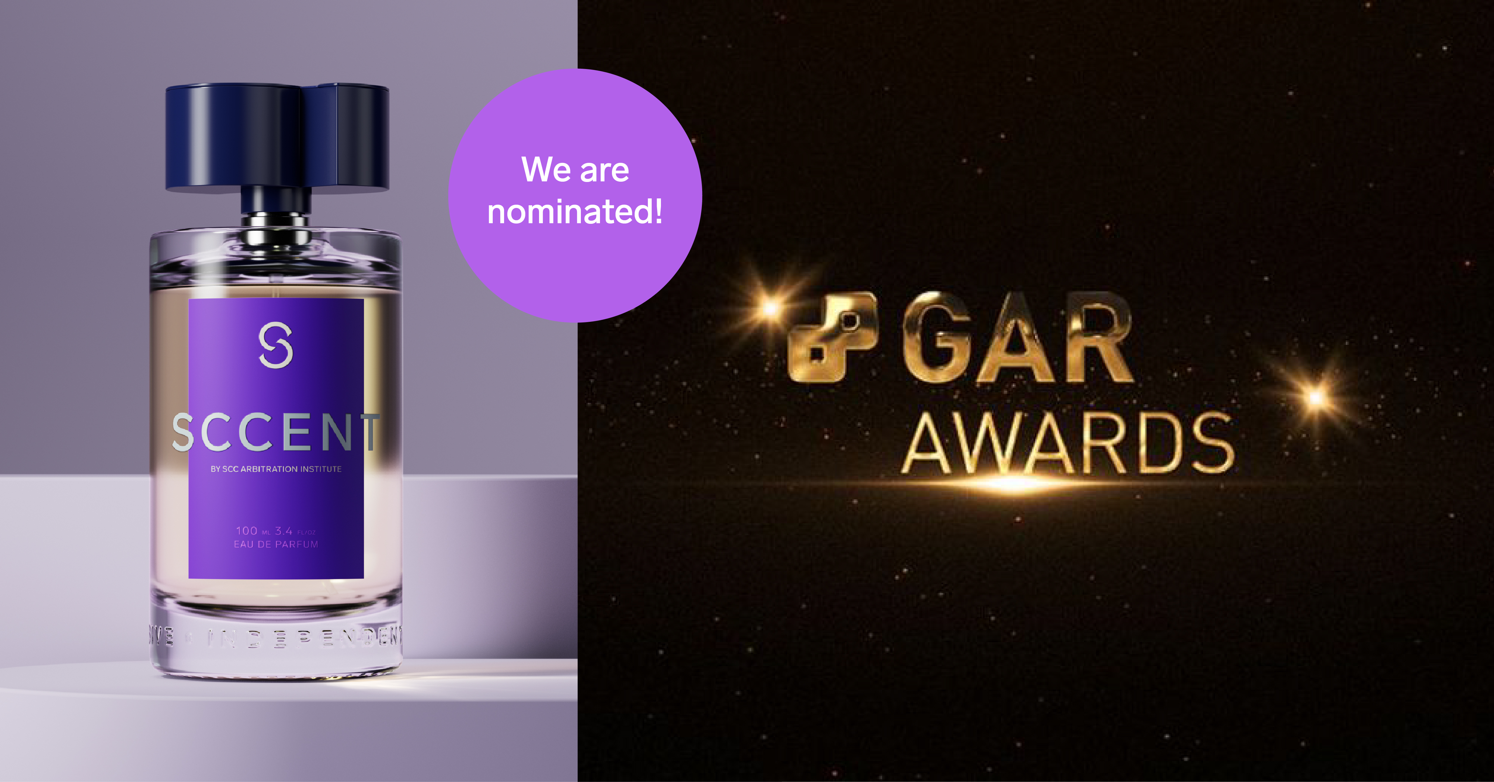 The SCC perfume SCCENT bottle and image of GAR Awards logotype