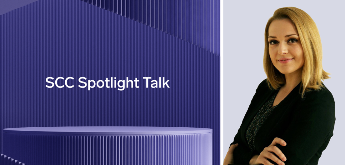 Text "SCC Spotlight talk" and portrait of Ema Vidak Friedman