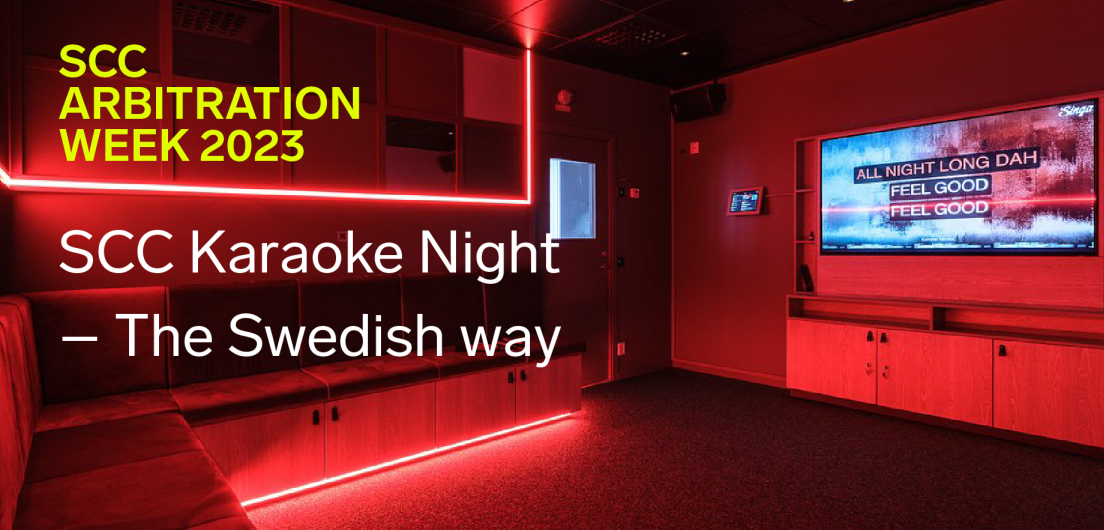 Karaoke studio, caption: SCC Arbitration Week 2023. Karaoke Night - The Swedish Way